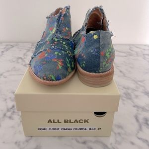 Blue Denim loafers with colorful accents with cutouts size 7 UNWORN